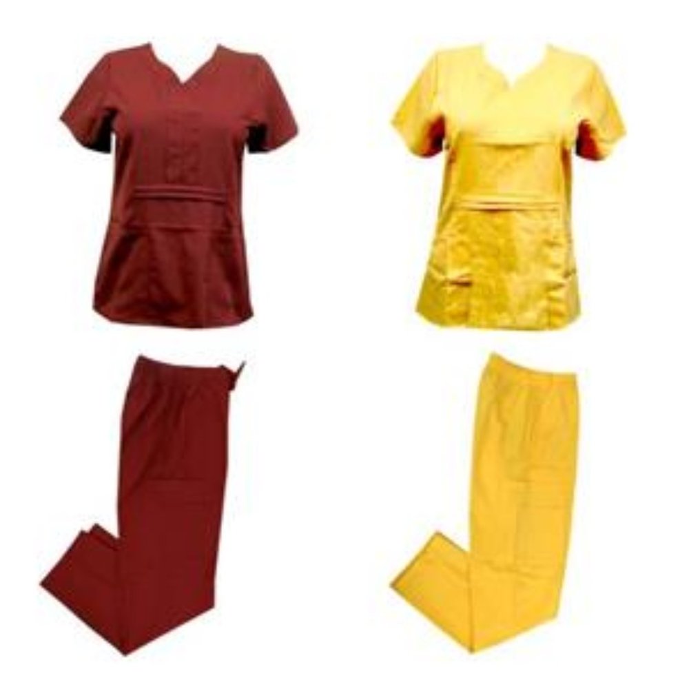 Medical Nursing Scrub Set Top Cargo Pants Wine 1X New